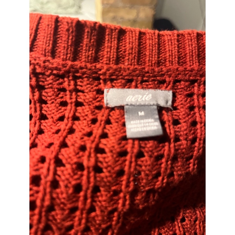 Dark Orange Crochet Aerie Cropped Long Sleeve Sweater - Picture 2 of 4